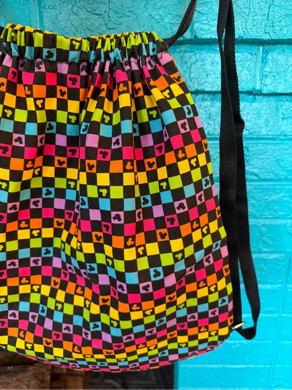 Disney Neon Checkerboard Drawstring Bag in Multi Colors - Picture 2 of 6